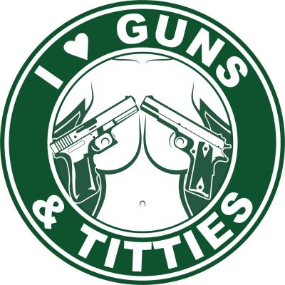 I Love Guns and Titties Stickers | Green and White