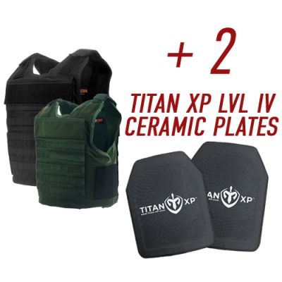 HighCom Trooper Tac Plate Carrier w/ 2 Titan XP Level IV Ceramic Plates – Single Curve | Shooter Cut | 10x12