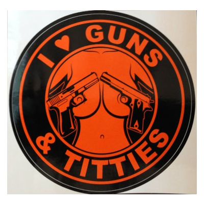 I Love Guns and Titties Sticker | Black and Orange