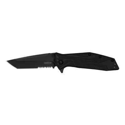 Kershaw, Brawler, Folding Knife, Assisted Oppening, 3" Tanto Blade, Combination Edge, 8Cr13MoV Blade Steel, 7.1" Overall Length, Liner Lock, Black Oxide Finish, Black Glass Filled Nylon Handle