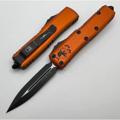 Microtech UTX-85 Auto OTF 3" Black Double Edge Blade - Halloween Orange
