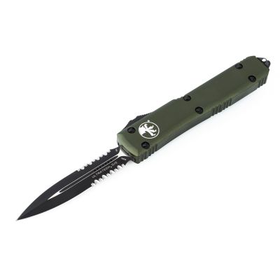 Microtech Ultratech Auto OTF 3.46" Stonewashed Partial Serrated Double Edge Dagger Blade