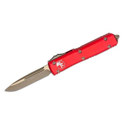 Microtech Ultratech Auto OTF 3.46" Bronze Apocalyptic Drop Point Blade - Red