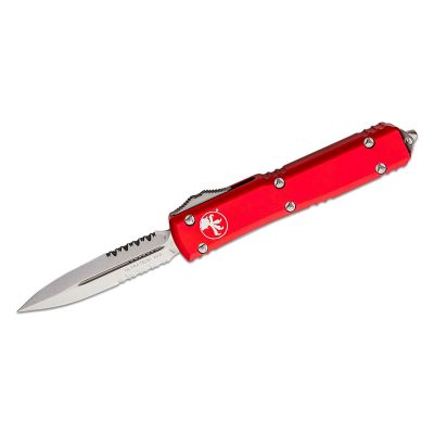 Microtech Ultratech Auto OTF 3.46" Stonewashed Double Combo Edge Dagger Blade - Red