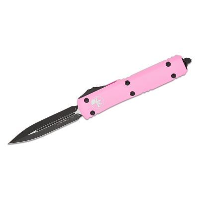 Microtech Ultratech Auto OTF 3.46" Black Double Edge Dagger Blade - Barbie Blasted Pink
