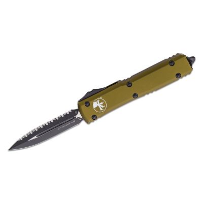Microtech Ultratech Auto OTF 3.46" Stonewashed Plain/Serrated Double Edge Dagger Blade - OD Green