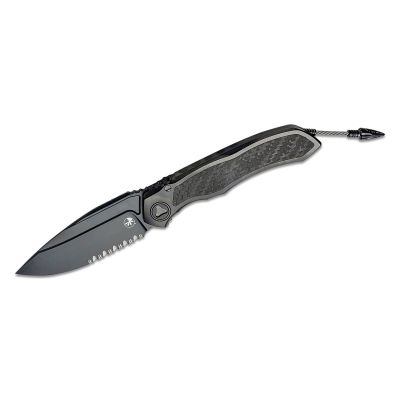 Microtech Anax 3.7" Black DLC Drop Point Combo Blade Manual Folding Knife