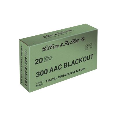 Sellier & Bellot, 300 Blackout, 124 Grain, FMJ, 20 Round Box