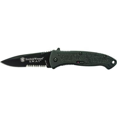 Smith & Wesson Small S.W.A.T. M.A.G.I.C. Assisted Opening Liner Lock Folding Knife, , Black Aluminum Handle with Jimping, Track Tech Inserts, Safety Lock, Lanyard Hole, and Pocket Clip