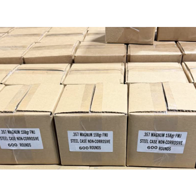 Tula .357 Magnum 158 Grain FMJ Steel Case Ammunition, Bulk Packed Non-Corrosive 600rd Case - Free Shipping!!