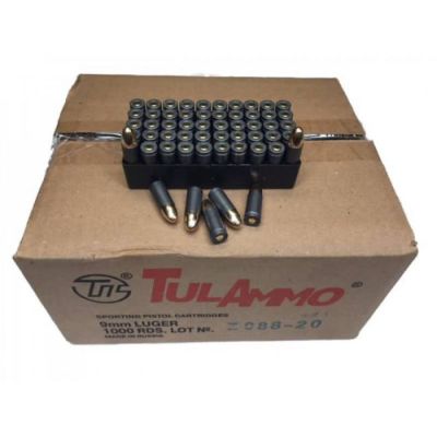 TulAmmo 9mm Luger Handgun Ammo - 115 Grain | FMJ Steel Case | 1000rd Case (20 Boxes)