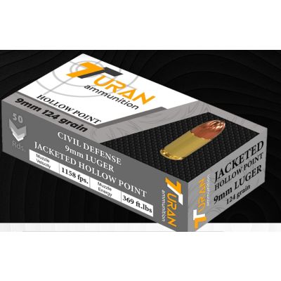 Turan Civil Defense 9mm 124gr JHP MIL-Spec Brass Sealed Boxer Primed -1000rd And 500rd Ships Free!!