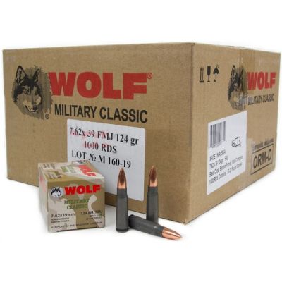 Wolf Military Classic 7.62x39mm Ammo 124 Gr FMJ Steel Case 1000rd Case