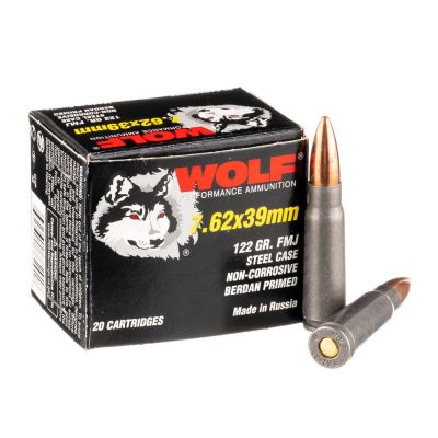 Wolf Performance 7.62x39mm Ammo 122GR FMJ Steel Case 20 Rounds