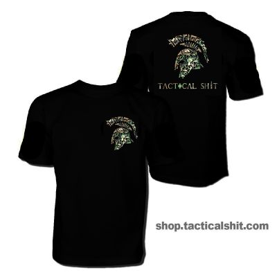 Tactical Shit Spartan Shirt With Name and Logo in Woodland Camo