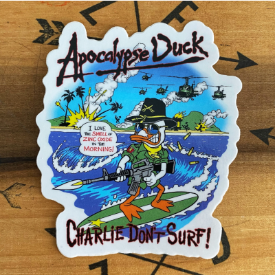 Zero Fucks Duck Apocalypse Duck "Charlie Don't Surf" Sticker